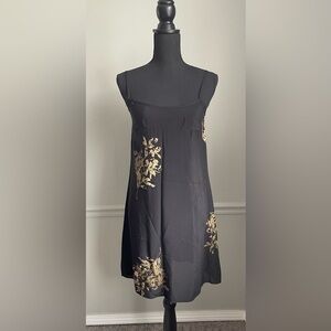 CAROLE Little Vintage Black Gold Slip Dress Size S